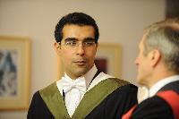 Three photographs of Professor Arthur Trew and a graduate at the EPCC MSc in HPC graduation in the eScience Centre, on the 25th of November 2009.