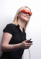 A set of photographs of models posing with MicroEmissive Displays optical hardware including goggles and a range finder.  7 images.  For use in the MED 2008 Annual Report.