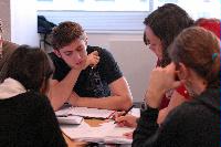 Photographs of a Mathematics Tutorial. Supervisors included Ms Elena Méndez Escobar, Dr Lionel Richard, Mr Daniele Sepe, Dr Adri Olde Daalhuis and Mr Florian Pokorny. Photographs taken in the Appleton Tower Tutorial Suite, Mezzanine Floor, 2009.