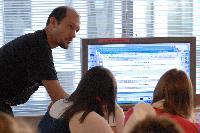 Photographs of a Mathematics Tutorial. Supervisors included Ms Elena Méndez Escobar, Dr Lionel Richard, Mr Daniele Sepe, Dr Adri Olde Daalhuis and Mr Florian Pokorny. Photographs taken in the Appleton Tower Tutorial Suite, Mezzanine Floor, 2009.