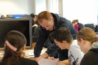 Photographs of a Mathematics Tutorial. Supervisors included Ms Elena Méndez Escobar, Dr Lionel Richard, Mr Daniele Sepe, Dr Adri Olde Daalhuis and Mr Florian Pokorny. Photographs taken in the Appleton Tower Tutorial Suite, Mezzanine Floor, 2009.