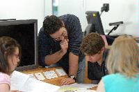 Photographs of a Mathematics Tutorial. Supervisors included Ms Elena Méndez Escobar, Dr Lionel Richard, Mr Daniele Sepe, Dr Adri Olde Daalhuis and Mr Florian Pokorny. Photographs taken in the Appleton Tower Tutorial Suite, Mezzanine Floor, 2009.