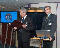The new Advanced Computing Facility (ACF) is opened by His Royal Highness Prince Philip, the Duke of Edinburgh in his role as Chancellor of the University of Edinburgh, on the 1st July 2005. Present were Professor Arthur Trew, Professor Richard Kenway, Professor Timothy O'Shea, Dr Peter Boyle, Professor Igor Goryanin, Mrs Linda Dewar and other unknown staff of the University of Edinburgh.