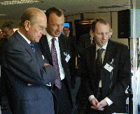 The new Advanced Computing Facility (ACF) is opened by His Royal Highness Prince Philip, the Duke of Edinburgh in his role as Chancellor of the University of Edinburgh, on the 1st July 2005. Present were Professor Arthur Trew, Professor Richard Kenway, Professor Timothy O'Shea, Dr Peter Boyle, Professor Igor Goryanin, Mrs Linda Dewar and other unknown staff of the University of Edinburgh.