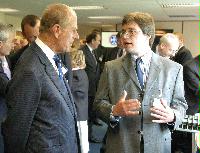 The new Advanced Computing Facility (ACF) is opened by His Royal Highness Prince Philip, the Duke of Edinburgh in his role as Chancellor of the University of Edinburgh, on the 1st July 2005. Present were Professor Arthur Trew, Professor Richard Kenway, Professor Timothy O'Shea, Dr Peter Boyle, Professor Igor Goryanin, Mrs Linda Dewar and other unknown staff of the University of Edinburgh.
