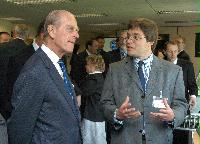 The new Advanced Computing Facility (ACF) is opened by His Royal Highness Prince Philip, the Duke of Edinburgh in his role as Chancellor of the University of Edinburgh, on the 1st July 2005. Present were Professor Arthur Trew, Professor Richard Kenway, Professor Timothy O'Shea, Dr Peter Boyle, Professor Igor Goryanin, Mrs Linda Dewar and other unknown staff of the University of Edinburgh.