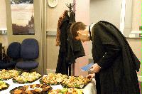 Photographs of the EPCC MSc Graduate Reception, unknown date. Professor Arthur Trew, Dr David Henty, Dr Fiona Reid, Dr Judy Hardy, Dr Mark Bull, Dr Alan Simpson, Dr Kenton D'Mellow, Dr Chris Johnson and Dr Lorna Smith are amongst the people present.