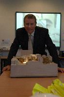 Presentation of the architectural model for the Dugald Stewart Building, mostly done from Appleton Tower. Mr Nichol Stephen MSP and Professor Timothy O'Shea are amongst the people present.