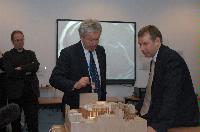 Presentation of the architectural model for the Dugald Stewart Building, mostly done from Appleton Tower. Mr Nichol Stephen MSP and Professor Timothy O'Shea are amongst the people present.