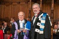 Professor Peter Higgs Receives his Honorary Degree from Professor Didiers Viviers from the Universite Libre Bruxelles; Edinburgh Graduation 2014