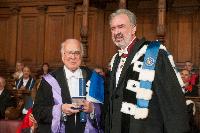 Professor Peter Higgs Receives his Honorary Degree from Professor Didiers Viviers from the Universite Libre Bruxelles; Edinburgh Graduation 2014