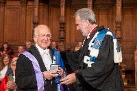 Professor Peter Higgs Receives his Honorary Degree from Professor Didiers Viviers from the Universite Libre Bruxelles; Edinburgh Graduation 2014