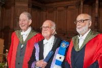 Sir Thomas Kibble, Professor Peter Higgs, and Professor Baron Francois Englert; Edinburgh Graduation 2014