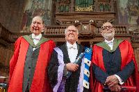 Sir Thomas Kibble, Professor Peter Higgs, and Professor Baron Francois Englert; Edinburgh Graduation 2014