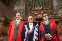 Sir Thomas Kibble, Professor Peter Higgs, and Professor Baron Francois Englert; Edinburgh Graduation 2014