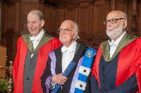 Sir Thomas Kibble, Professor Peter Higgs, and Professor Baron Francois Englert; Edinburgh Graduation 2014