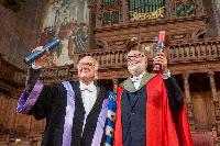 Professor Peter Higgs and Professor Baron Francois Englert; Edinburgh Graduation 2014