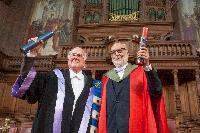 Professor Peter Higgs and Professor Baron Francois Englert; Edinburgh Graduation 2014