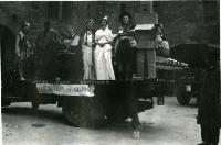 Physics Society Album 2. Photographer unknown. Copyright unknown. Album cover - knight and horse. Dates vary: 1941, 1942, 1943, 1944, 1947, 1948, 1949. Events included are Balerno to Flotterstone 1941, Meal Monday 1942, Meal Monday 1944, Soutra via Lammermoors and Humbie 1944, Balerno to Carlops 1944, Balerno to Carlops 1945, Meal Monday 1947, Edgelaw Reservoir Picnic 1947, Dramatic Night "The Dover Road" 1948, Peebles Meal Monday 1949, Play: "While The Sun Shines" 1949, Spring Hike Gladhouse to Peebles 1949, Charities Day and the Physics Society Picnic Pittencrieff Dunfermline. Photographed are the Standing Committees of 1942-43, 1943-44, 1944-45, 1947-48. Photographs include Bill Cochrane and Robert Schlapp.
