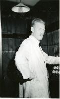 Physics Society Album 2. Photographer unknown. Copyright unknown. Album cover - knight and horse. Dates vary: 1941, 1942, 1943, 1944, 1947, 1948, 1949. Events included are Balerno to Flotterstone 1941, Meal Monday 1942, Meal Monday 1944, Soutra via Lammermoors and Humbie 1944, Balerno to Carlops 1944, Balerno to Carlops 1945, Meal Monday 1947, Edgelaw Reservoir Picnic 1947, Dramatic Night "The Dover Road" 1948, Peebles Meal Monday 1949, Play: "While The Sun Shines" 1949, Spring Hike Gladhouse to Peebles 1949, Charities Day and the Physics Society Picnic Pittencrieff Dunfermline. Photographed are the Standing Committees of 1942-43, 1943-44, 1944-45, 1947-48. Photographs include Bill Cochrane and Robert Schlapp.