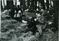 Physics Society Album 2. Photographer unknown. Copyright unknown. Album cover - knight and horse. Dates vary: 1941, 1942, 1943, 1944, 1947, 1948, 1949. Events included are Balerno to Flotterstone 1941, Meal Monday 1942, Meal Monday 1944, Soutra via Lammermoors and Humbie 1944, Balerno to Carlops 1944, Balerno to Carlops 1945, Meal Monday 1947, Edgelaw Reservoir Picnic 1947, Dramatic Night "The Dover Road" 1948, Peebles Meal Monday 1949, Play: "While The Sun Shines" 1949, Spring Hike Gladhouse to Peebles 1949, Charities Day and the Physics Society Picnic Pittencrieff Dunfermline. Photographed are the Standing Committees of 1942-43, 1943-44, 1944-45, 1947-48. Photographs include Bill Cochrane and Robert Schlapp.