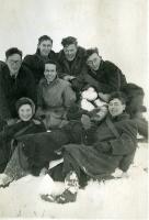 Physics Society Album 2. Photographer unknown. Copyright unknown. Album cover - knight and horse. Dates vary: 1941, 1942, 1943, 1944, 1947, 1948, 1949. Events included are Balerno to Flotterstone 1941, Meal Monday 1942, Meal Monday 1944, Soutra via Lammermoors and Humbie 1944, Balerno to Carlops 1944, Balerno to Carlops 1945, Meal Monday 1947, Edgelaw Reservoir Picnic 1947, Dramatic Night "The Dover Road" 1948, Peebles Meal Monday 1949, Play: "While The Sun Shines" 1949, Spring Hike Gladhouse to Peebles 1949, Charities Day and the Physics Society Picnic Pittencrieff Dunfermline. Photographed are the Standing Committees of 1942-43, 1943-44, 1944-45, 1947-48. Photographs include Bill Cochrane and Robert Schlapp.