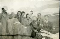 Physics Society Album 2. Photographer unknown. Copyright unknown. Album cover - knight and horse. Dates vary: 1941, 1942, 1943, 1944, 1947, 1948, 1949. Events included are Balerno to Flotterstone 1941, Meal Monday 1942, Meal Monday 1944, Soutra via Lammermoors and Humbie 1944, Balerno to Carlops 1944, Balerno to Carlops 1945, Meal Monday 1947, Edgelaw Reservoir Picnic 1947, Dramatic Night "The Dover Road" 1948, Peebles Meal Monday 1949, Play: "While The Sun Shines" 1949, Spring Hike Gladhouse to Peebles 1949, Charities Day and the Physics Society Picnic Pittencrieff Dunfermline. Photographed are the Standing Committees of 1942-43, 1943-44, 1944-45, 1947-48. Photographs include Bill Cochrane and Robert Schlapp.