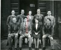 Physics Society Album 2. Photographer unknown. Copyright unknown. Album cover - knight and horse. Dates vary: 1941, 1942, 1943, 1944, 1947, 1948, 1949. Events included are Balerno to Flotterstone 1941, Meal Monday 1942, Meal Monday 1944, Soutra via Lammermoors and Humbie 1944, Balerno to Carlops 1944, Balerno to Carlops 1945, Meal Monday 1947, Edgelaw Reservoir Picnic 1947, Dramatic Night "The Dover Road" 1948, Peebles Meal Monday 1949, Play: "While The Sun Shines" 1949, Spring Hike Gladhouse to Peebles 1949, Charities Day and the Physics Society Picnic Pittencrieff Dunfermline. Photographed are the Standing Committees of 1942-43, 1943-44, 1944-45, 1947-48. Photographs include Bill Cochrane and Robert Schlapp.