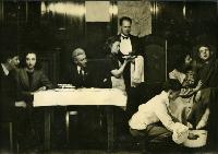 Physics Society Album 2. Photographer unknown. Copyright unknown. Album cover - knight and horse. Dates vary: 1941, 1942, 1943, 1944, 1947, 1948, 1949. Events included are Balerno to Flotterstone 1941, Meal Monday 1942, Meal Monday 1944, Soutra via Lammermoors and Humbie 1944, Balerno to Carlops 1944, Balerno to Carlops 1945, Meal Monday 1947, Edgelaw Reservoir Picnic 1947, Dramatic Night "The Dover Road" 1948, Peebles Meal Monday 1949, Play: "While The Sun Shines" 1949, Spring Hike Gladhouse to Peebles 1949, Charities Day and the Physics Society Picnic Pittencrieff Dunfermline. Photographed are the Standing Committees of 1942-43, 1943-44, 1944-45, 1947-48. Photographs include Bill Cochrane and Robert Schlapp.