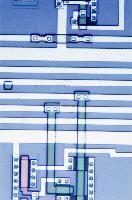 Microscopical images of electronic circuits.