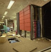 Men setting up supercomputers.