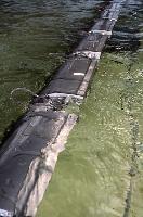 A photograph of some experiments with a device which generates electrical energy from wave kinetic energy.  8 images.