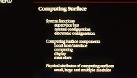 A set of slides giving information on the Meiko Computing Surface supercomputer.  9 images.  Copyright unknown, 1986.  Diagrams of Mass Store Element, Local Host and Interface, Quad Computing Element, High performance display element and Generic Computing Element.