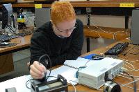 Photographs of George Roberts performing a spectroscopy experiment, with both nuclear magnetic (NMR) and electron spin resonance (ESR) spectroscopy components, during his 3rd Year Physics laboratories, January 2008.