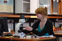Photographs of Gemma Mackintosh performing an experiment on Brownian motion (seemingly random movement of particles suspended in a fluid), during her 3rd Year Physics laboratories, January 2008.
